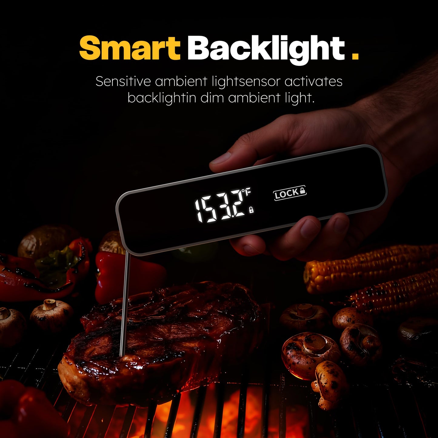 Meat Thermometer Digital, 1-2 Sec Instant Read, Food, Cooking, Grill | Bright Backlit Display, Waterproof for Air Fryer, Smoker, Candy, Kitchen Gadgets, BBQ Essentials, Gift for Men Husband, Red
