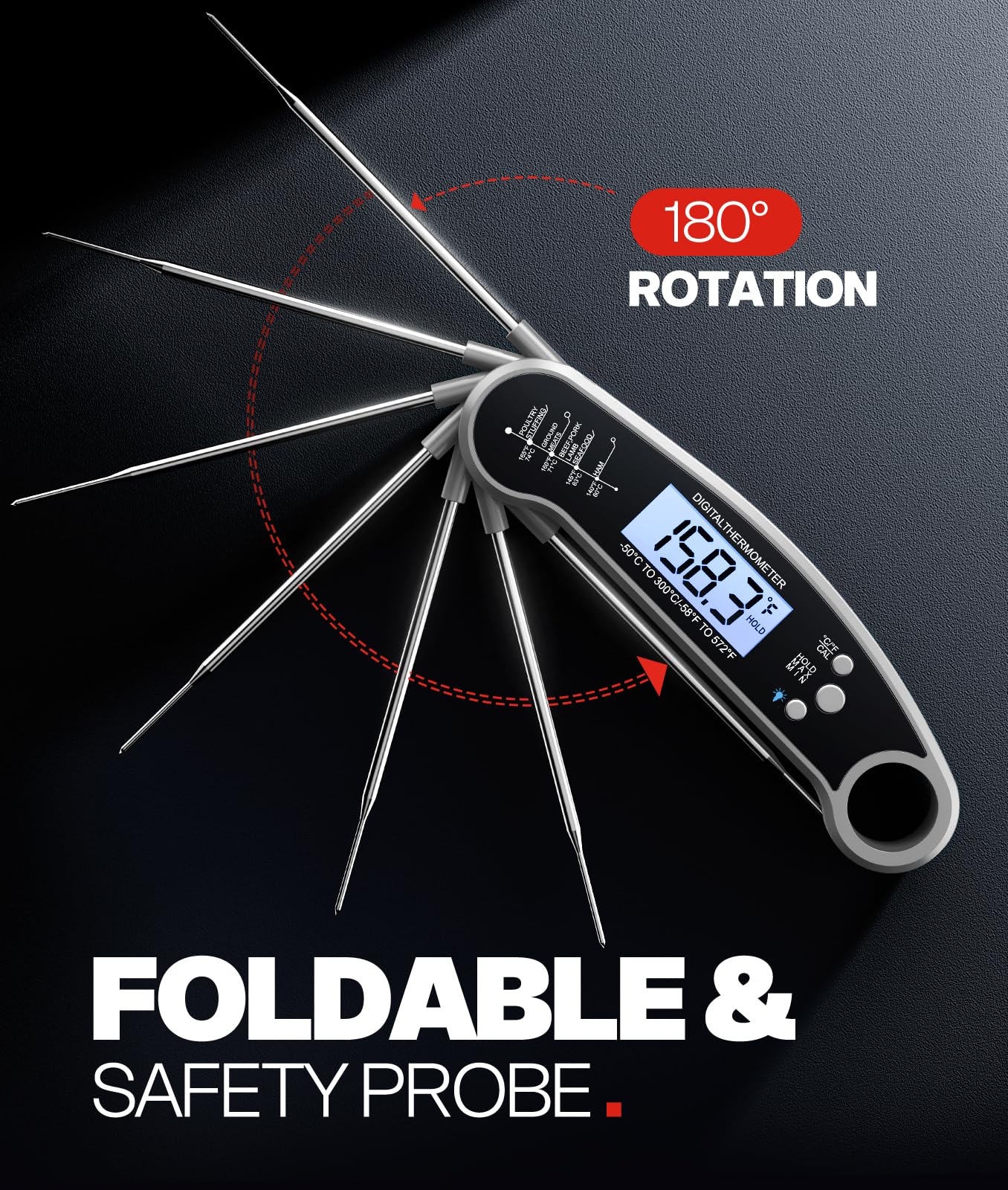 Meat Thermometer Digital, 1-2 Sec Instant Read, Food, Cooking, Grill | Bright Backlit Display, Waterproof for Air Fryer, Smoker, Candy, Kitchen Gadgets, BBQ Essentials, Gift for Men Husband, Red