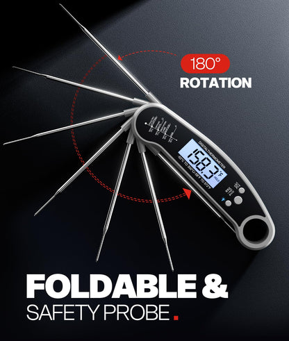 Meat Thermometer Digital, 1-2 Sec Instant Read, Food, Cooking, Grill | Bright Backlit Display, Waterproof for Air Fryer, Smoker, Candy, Kitchen Gadgets, BBQ Essentials, Gift for Men Husband, Red