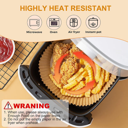 125Pcs 8 Inch Square Air Fryer Liners Disposable for 5-8QT, Parchment Paper | Non-Stick, Unbleached Food Grade, Waterproof Oilproof Baking Airfryer Sheets Papers for Oven, Microwave, Baking, Roasting