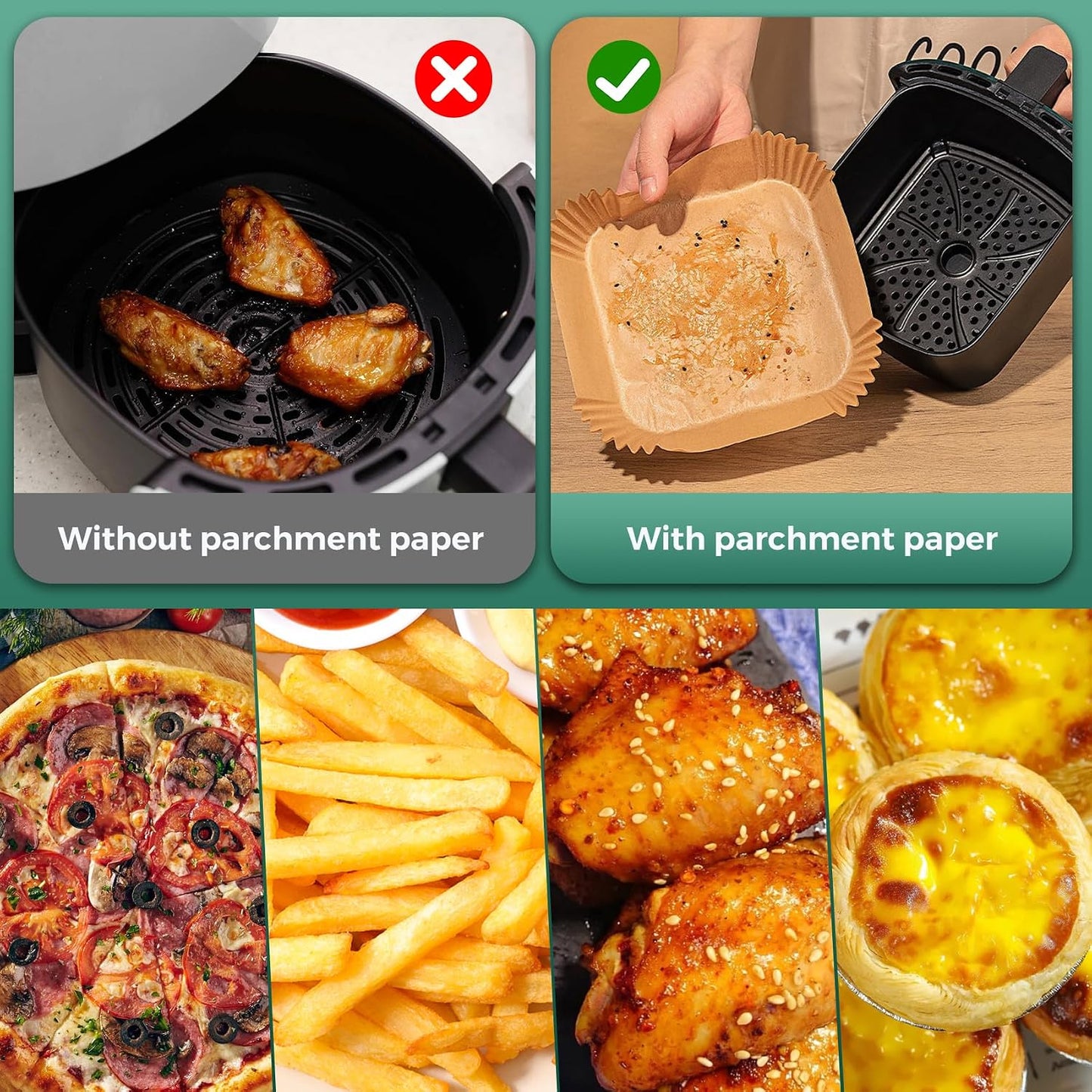 125Pcs 8 Inch Square Air Fryer Liners Disposable for 5-8QT, Parchment Paper | Non-Stick, Unbleached Food Grade, Waterproof Oilproof Baking Airfryer Sheets Papers for Oven, Microwave, Baking, Roasting