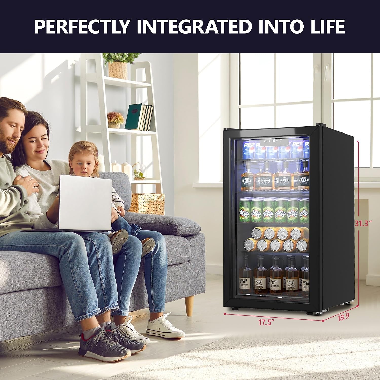 Beverage Refrigerator and Cooler, 126 Can Mini Fridge with Glass Door, Beverage Cooler with Digital Temperature Display & Adjustable Shelves for Soda Beer or Wine, NEW Black, 3.2Cu.Ft