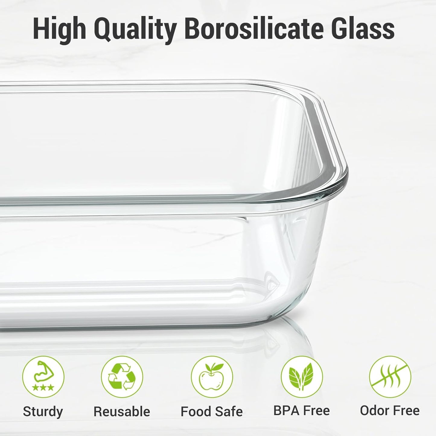 10 Sets 36 Oz & 12 Oz Glass Food Storage Containers with Lids, Gray | 20-Piece Airtight Leak-Proof Glass Meal Prep Containers with Lids, Microwave Oven Freezer Dishwasher Safe