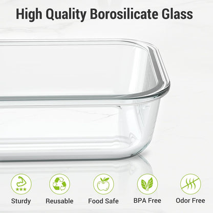 10 Sets 36 Oz & 12 Oz Glass Food Storage Containers with Lids, Gray | 20-Piece Airtight Leak-Proof Glass Meal Prep Containers with Lids, Microwave Oven Freezer Dishwasher Safe