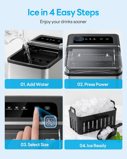Ice Makers Countertop, 26.5Lbs/24H Ice Machine with 2 Sizes Bullet Ice, 9 Ice Cubes Release in 6 Mins, Self-Cleaning Portable Ice Maker with Ice Scoop and Basket for Home Kitchen Office Bar RV