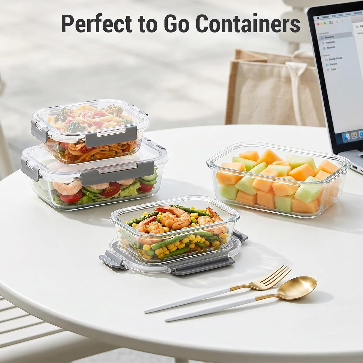 10 Sets 36 Oz & 12 Oz Glass Food Storage Containers with Lids, Gray | 20-Piece Airtight Leak-Proof Glass Meal Prep Containers with Lids, Microwave Oven Freezer Dishwasher Safe