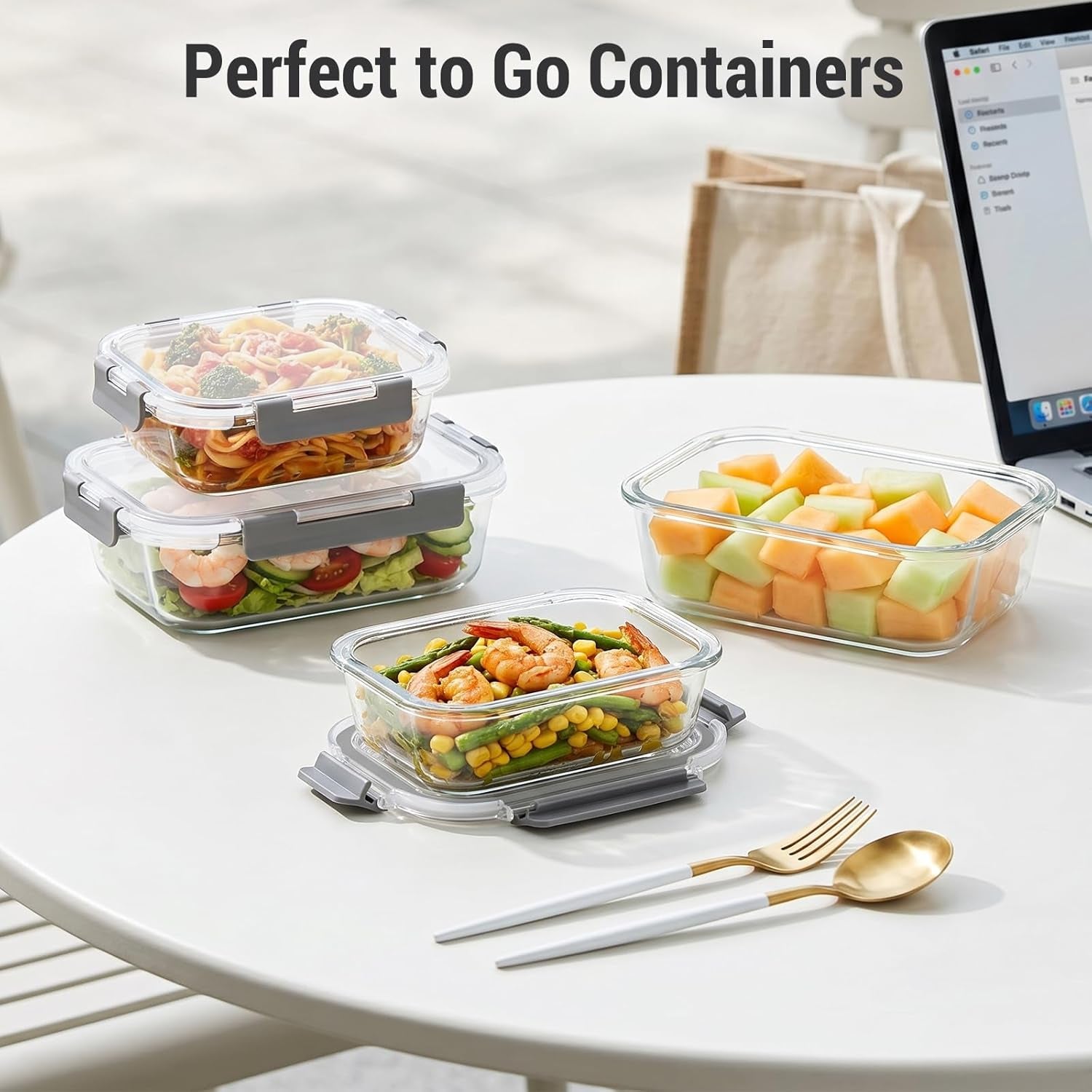 10 Sets 36 Oz & 12 Oz Glass Food Storage Containers with Lids, Gray | 20-Piece Airtight Leak-Proof Glass Meal Prep Containers with Lids, Microwave Oven Freezer Dishwasher Safe